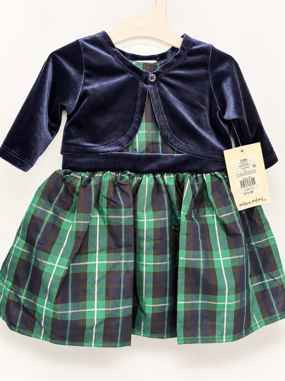 Mia & Mimi Plaid Dress with Velvet Bolero 3-6M NWT